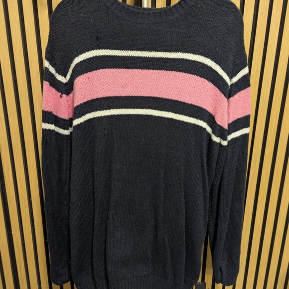 DJAB Navy Blue Striped Sweater w/ Pink Accent – Size L - Picture 1 of 6